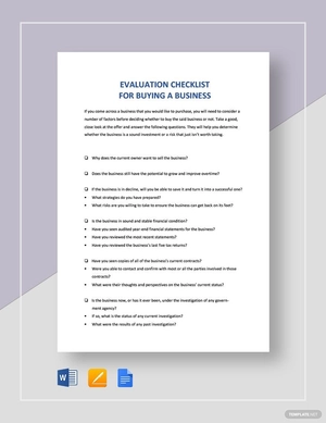Checklist Evaluation to Buy a Business Template