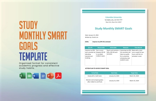 Study Monthly Smart Goals Template
