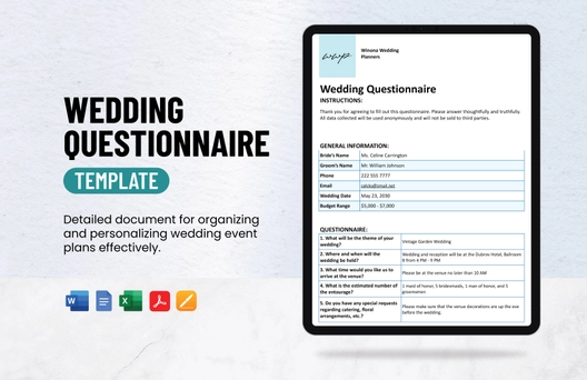 Wedding Questionnaire Template Wedding Questionnaire Template