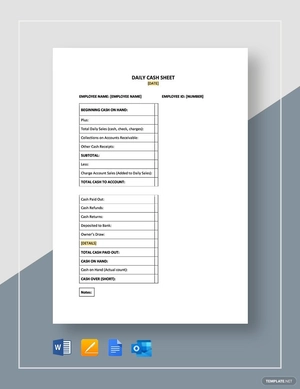 Daily Cash Sheet Template