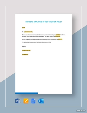 Notice to Employees of New Vacation Policy Template