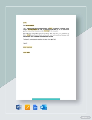 Letter Purchase Order Issued on Acceptance of Delivery Date