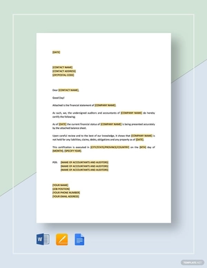 Certification Enclosing Financial Statements Template