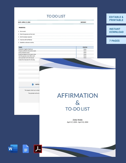 Affirmation And To Do List Template
