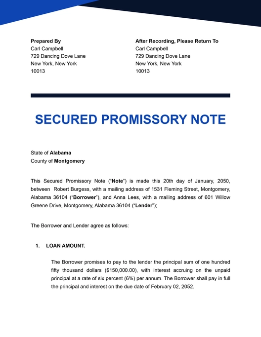 Secured Promissory Note Template Secured Promissory Note Template