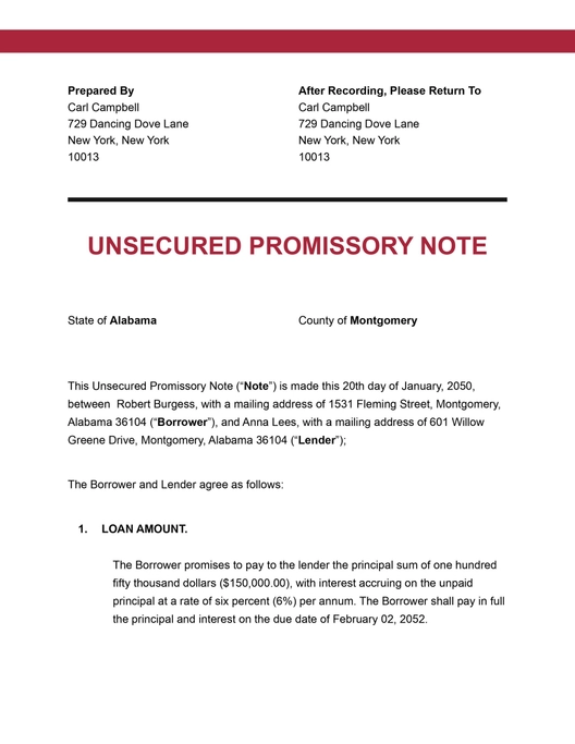 Unsecured Promissory Note Template Unsecured Promissory Note Template