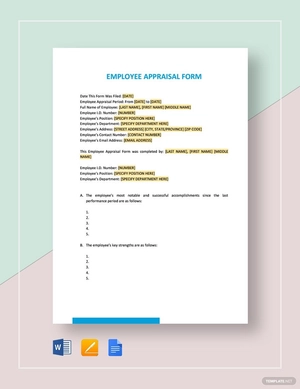 Employee Appraisal Form Template
