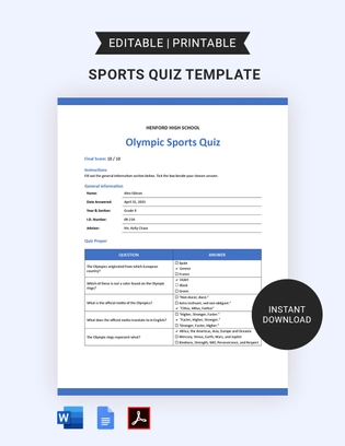 Sports Quiz Template