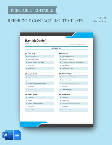 Reference Contact List Template