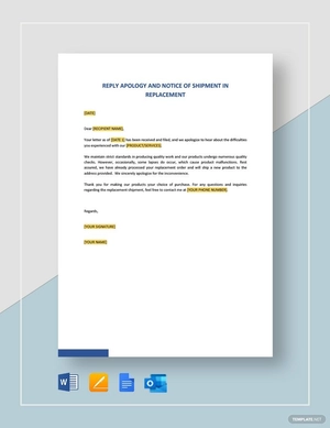 Reply Apology and Notice of Shipment in Replacement Template
