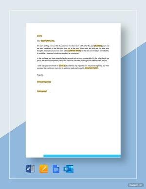 We Would Like to Welcome You Back as a Customer Template