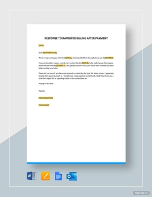 Response to Improper Billing after Payment Template