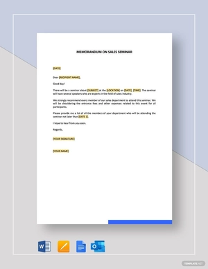 Memorandum on Sales Seminar Template Memorandum on Sales Seminar Template