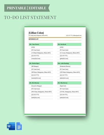 Work Reference List Template
