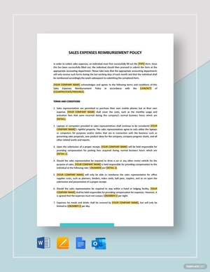 Sales Expenses Reimbursement Policy Template