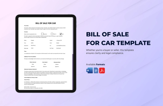 Bill of Sale For Car Template