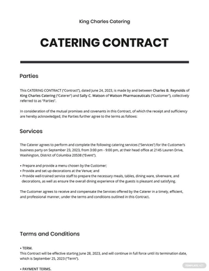 Catering Contract Template