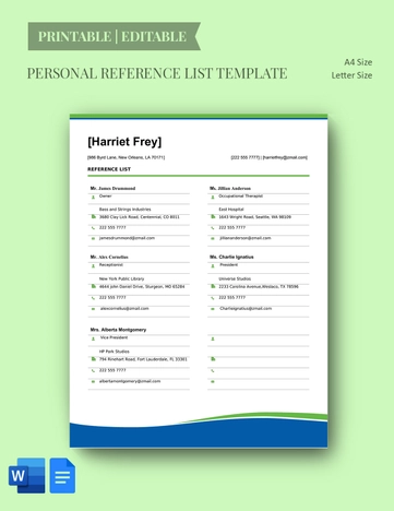 Personal Reference List Template