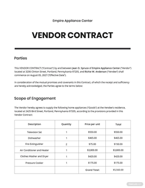 Vendor Contract Template