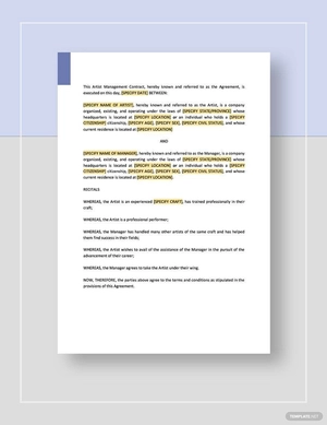 Artist Management Contract Template