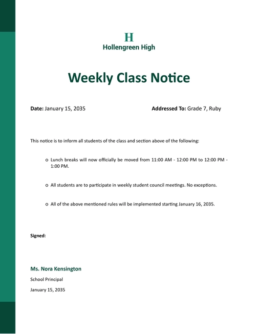 School Note Template