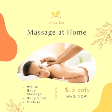 Free Massage At Home Ad Post, Instagram, Facebook Template to Edit Online