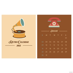 Retro January 2022 Calendar Vector