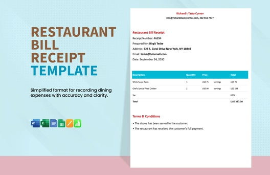 Restaurant Bill Receipt Template Restaurant Bill Receipt Template