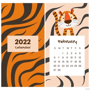 Tiger February 2022 Calendar Vector