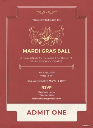 Mardi Gras Style Ticket Invitation Template