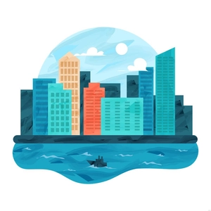 Watercolor Downtown Illustration