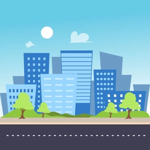 Cartoon Downtown City Illustration