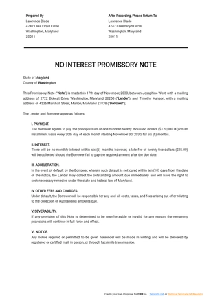 Promissory Note Template No Interest Promissory Note Template No Interest