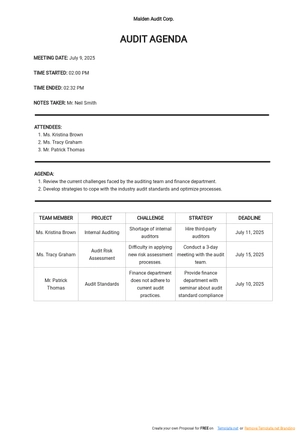 Audit Agenda Template