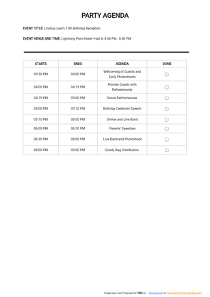 Party Agenda Template