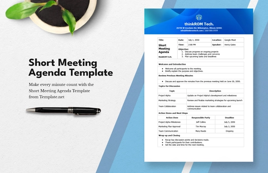 Short Meeting Agenda Template