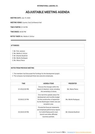 Adjustable Meeting Agenda Template