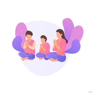 Family Praying Together Vector