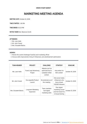 Marketing Meeting Agenda Template
