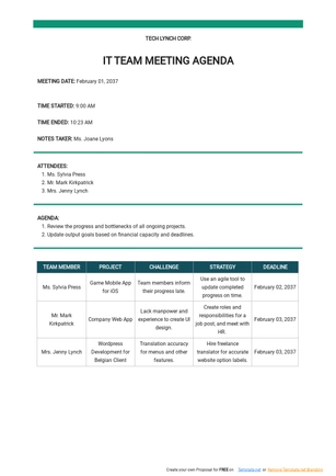IT Meeting Agenda Template