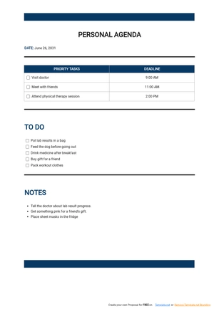 Personal Agenda Template