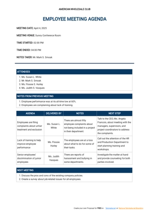 Employee Meeting Agenda Template