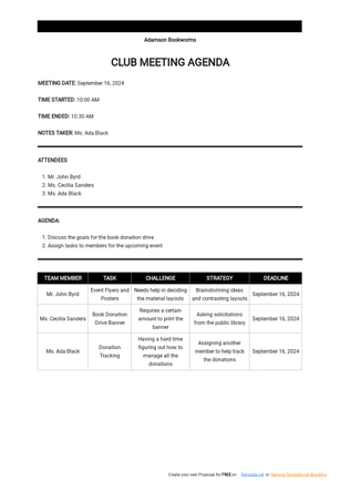 Club Meeting Agenda Template