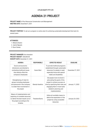 Agenda 21 Project Template Agenda 21 Project Template