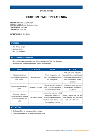 Customer Meeting Agenda Template