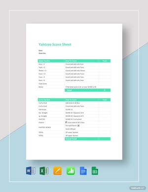 Sample Yahtzee Score Sheet Template
