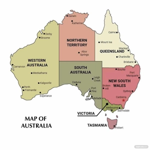Australia Map with Regions Vector
