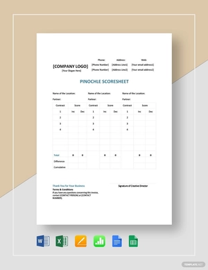 Sample Pinochle Score Sheet Template