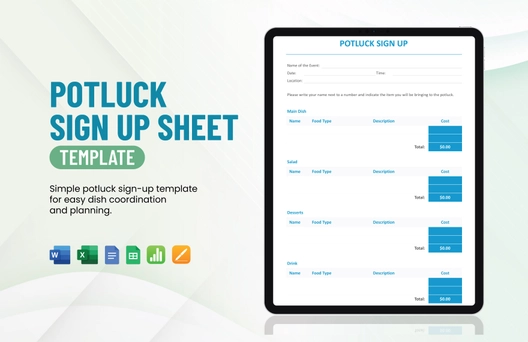 Potluck Sign Up Sheet Template