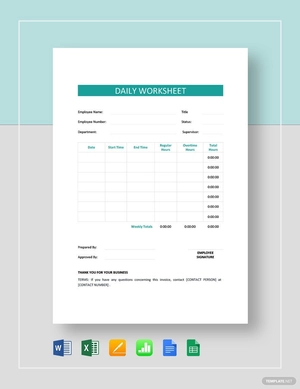 Daily Worksheet Template